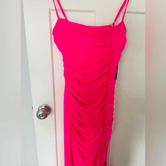 Elle Mesh Midi Dress - Neon Pink - Picture 4 of 6